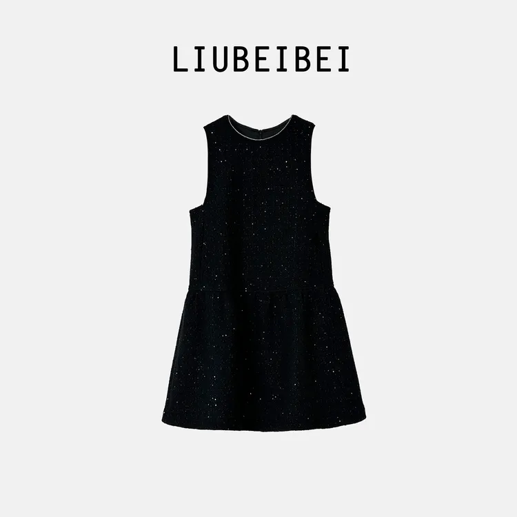 LIUBEIBEI连衣裙女秋冬新款小香风气质通勤黑色背心裙8098