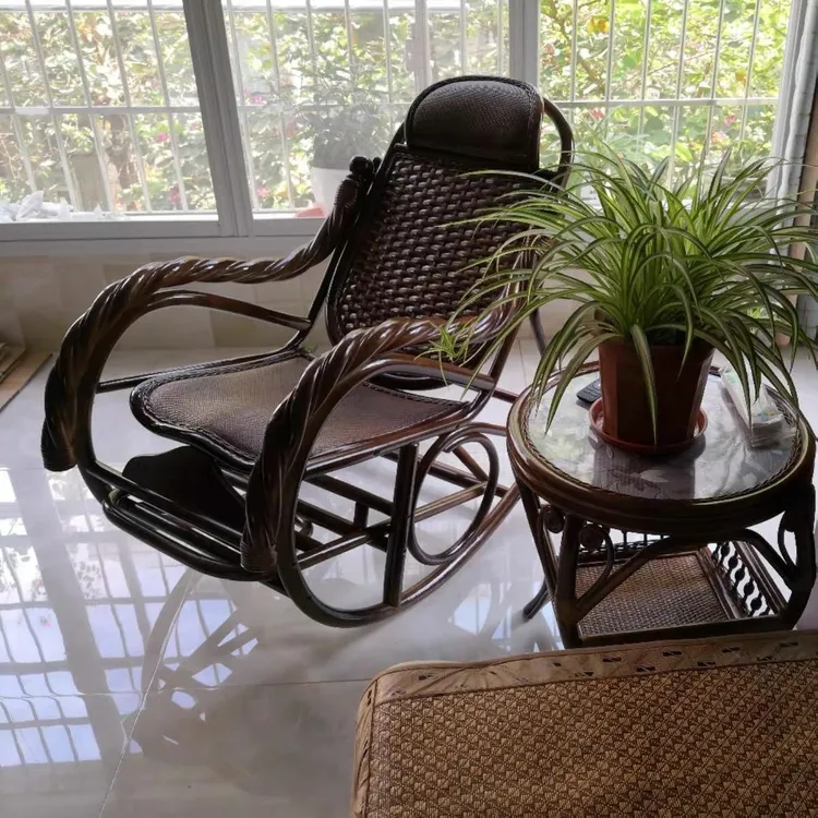 （严选）摇椅阳台天然真藤植物编织老人午睡椅子家用室内休闲逍遥老