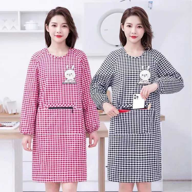 新款成人围裙长袖罩衣洋气厨房做饭防污耐脏加长反穿衣透气工作服