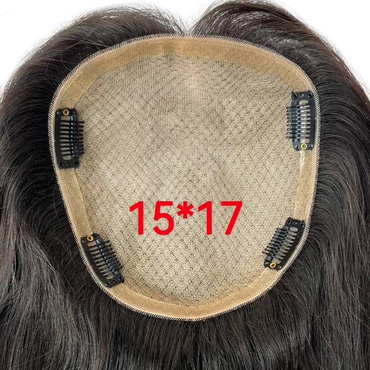 双递针大面积15*17真发假发片头顶补发片手织女士遮白发轻薄透气