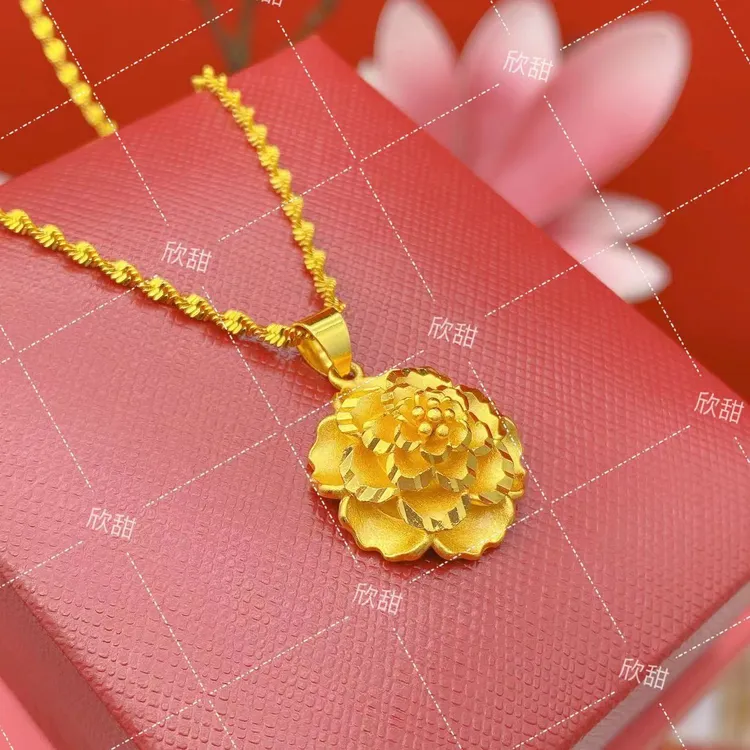 铜合金项链 秋冬新款立体牡丹花女士项链百搭新中式锁骨链0082
