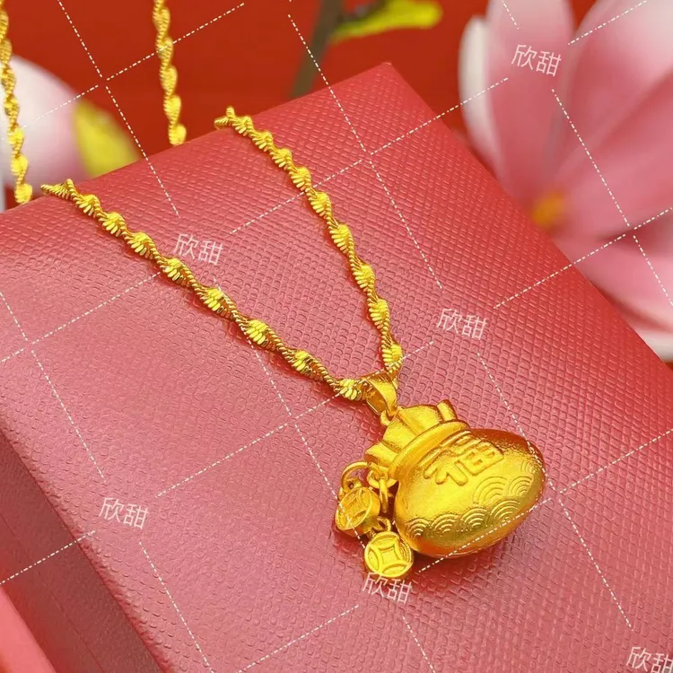 铜合金项链 鑫新款实心流苏福袋项链古法钱袋子中国风毛衣链0077