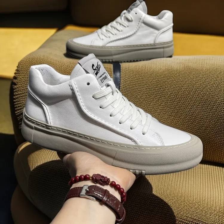 欧洲站男鞋真皮高帮鞋2024四季新款透气休闲小白鞋子潮流百搭板鞋