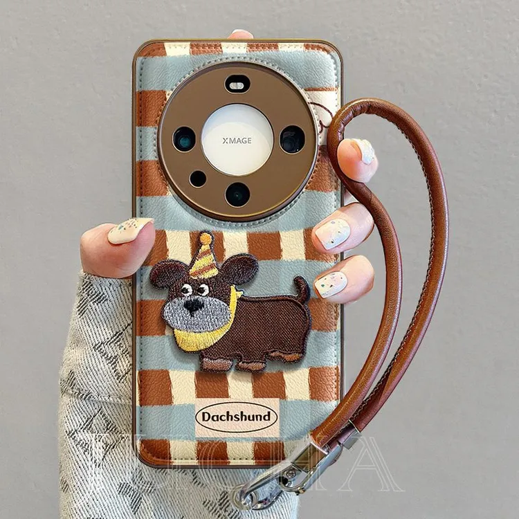 格纹小狗适用华为mate60手机壳女全包防摔HUAWEImate50pro高端40