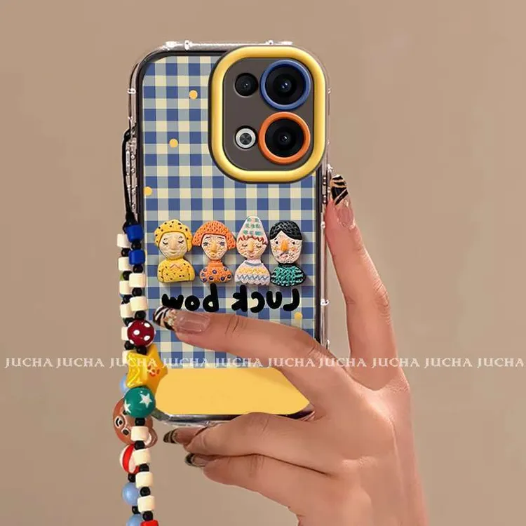 格子小人偶适用opporeno13手机壳卡通可爱OPPOreno13pro小众新款