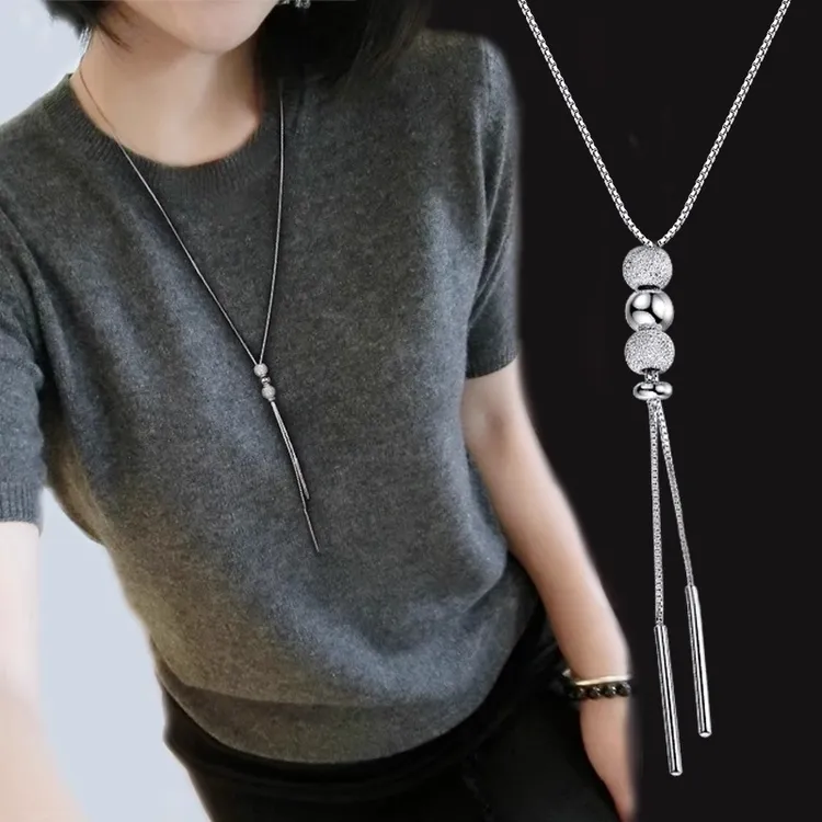 钛钢项链 银色流苏长款项链女款时尚2025年新款秋冬百搭毛衣链潮