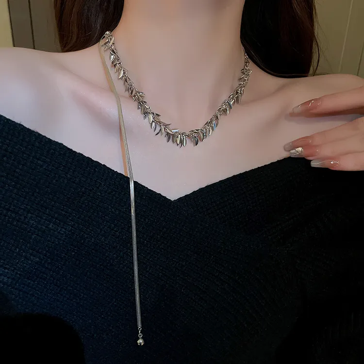 钛钢项链 多种戴法~ins麦穗亮片可抽拉项链轻奢高级感小众锁骨链 