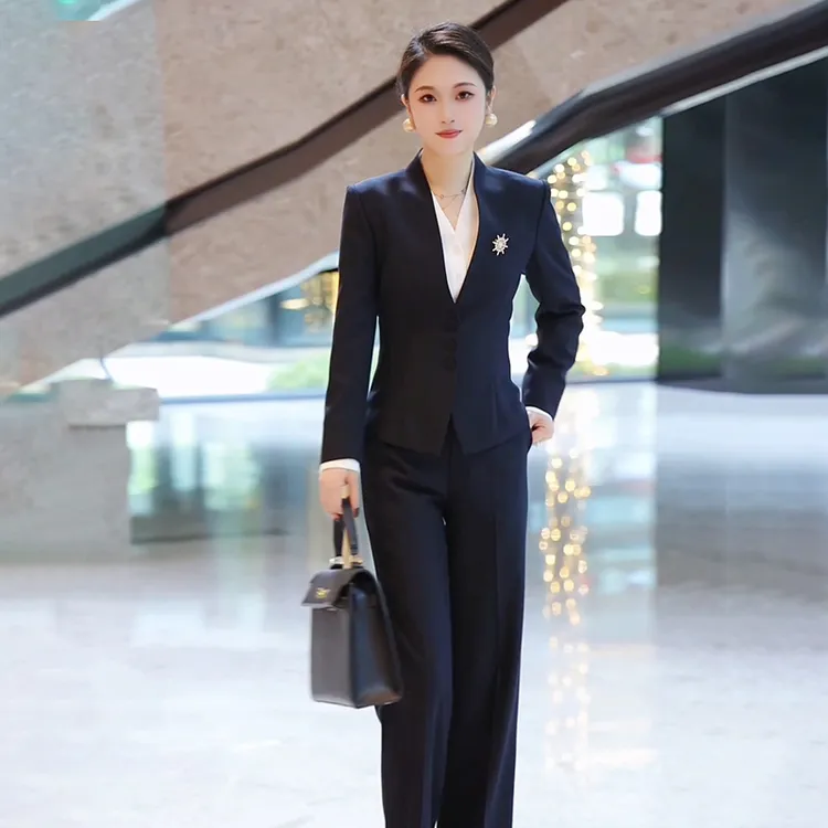 职业装藏青色西装职场套装女春秋新款气质减龄显瘦西服三件套正装
