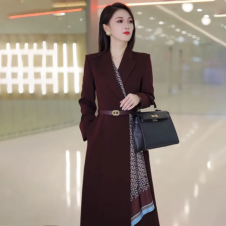 女装新款2025秋冬新款高端气质优雅通勤中长职业西装连衣裙Q8021