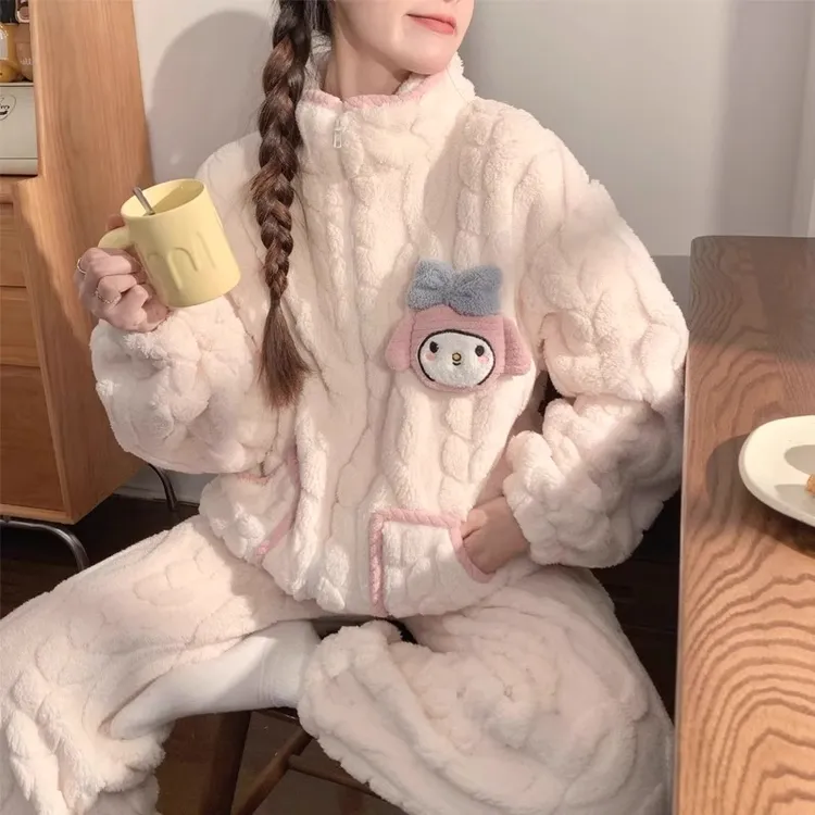 女童睡衣冬季2025新款加厚款珊瑚绒秋冬款大儿童女孩法兰绒家居服