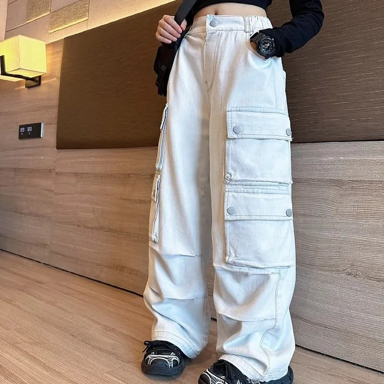 女童2025春款工装裤女中大童女孩长裤儿童工装裤百搭休闲时髦韩范