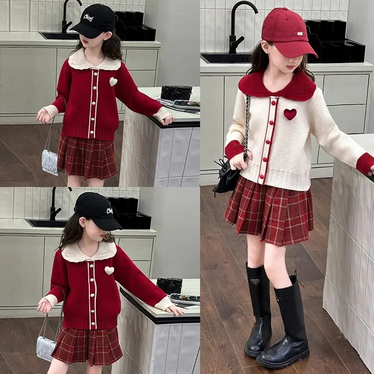 女童秋冬裙子套装2025新款儿童毛衣百褶裙衣服女孩大童学院风穿搭