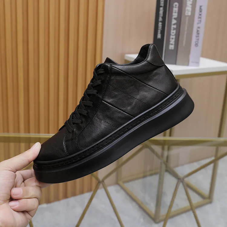 2024秋冬季欧洲站高帮鞋男真皮厚底黑色加绒休闲皮鞋男生休闲鞋