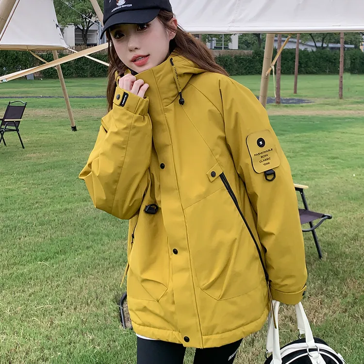 情侣款男女同款棉服冬季加厚工装外套连帽防风户加棉冲锋衣潮外套