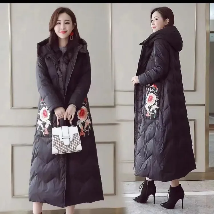 民族风刺绣棉服女中长款2023新款刺绣过膝时尚棉袄中国风棉衣加厚
