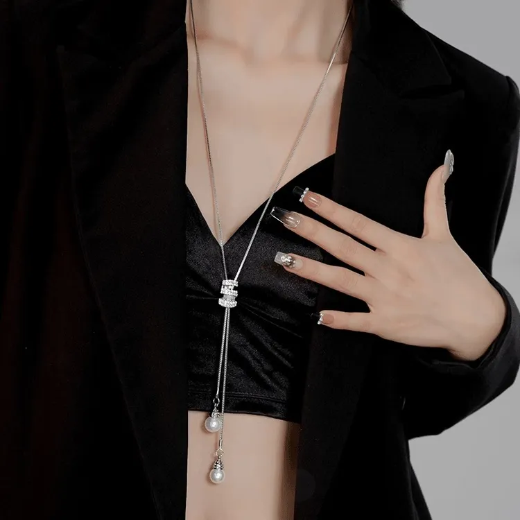 铜合金项链 高级感长款珠珠项链2024新款毛衣链轻奢气质时尚配饰