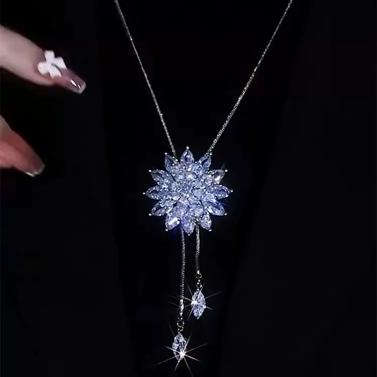 钛钢项链 秋冬气质长款冰花项链女个性轻奢高级感网红毛衣链配饰