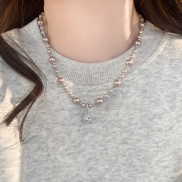 铜合金项链 曼塔玫瑰方糖珠珠项链女毛衣颈链秋冬配饰轻奢高级感