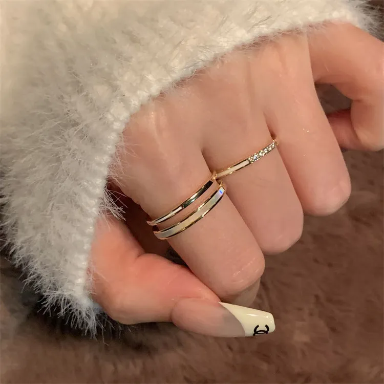 合金戒指 显手细~轻奢两件套戒指女ins小众高级感精致滴釉指环潮 