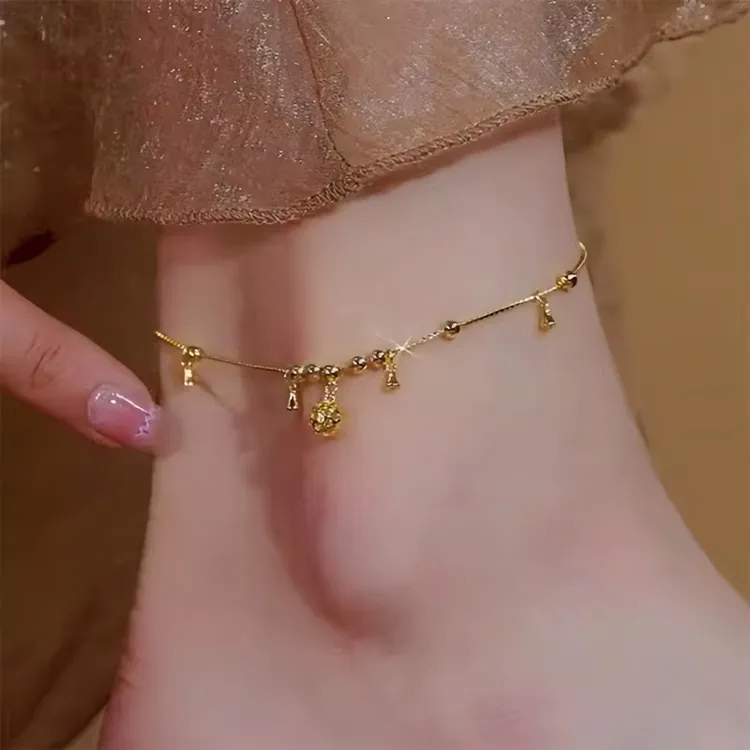 铜合金脚链 小众设计感铃铛脚链女轻奢高级感冷淡风网红少女足链 