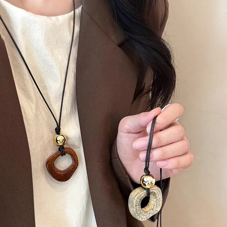 铜布艺项链 长款吊坠项链女ins小众设计感毛衣链独特百搭秋冬配饰