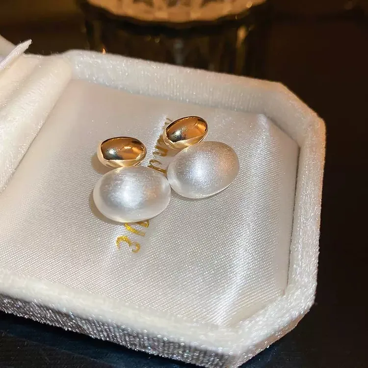 铜合金耳饰 金属拉丝豆豆珠珠耳钉2024年新款法式优雅高级感耳环