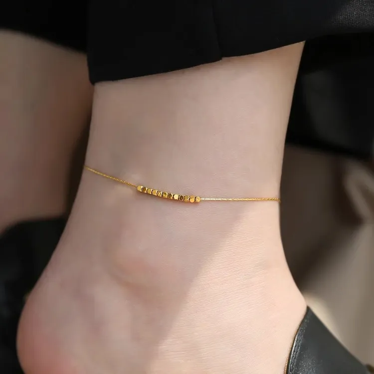 钛钢脚链 时尚金色钛钢小方块脚链女冷淡风轻奢不掉色足链夏季潮
