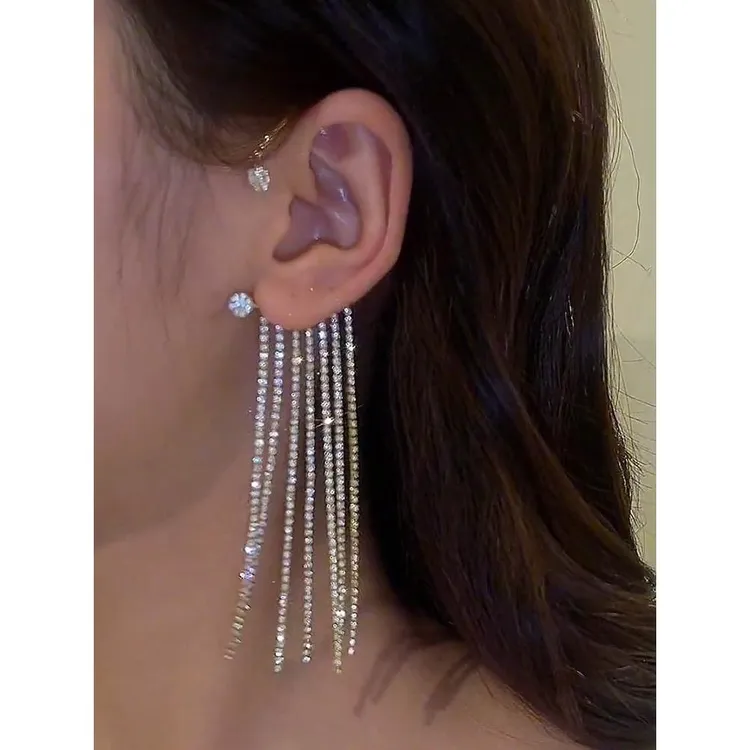 合金耳饰 欧美长款链条流苏耳挂耳夹单只ins冷淡风无耳洞耳环耳钉