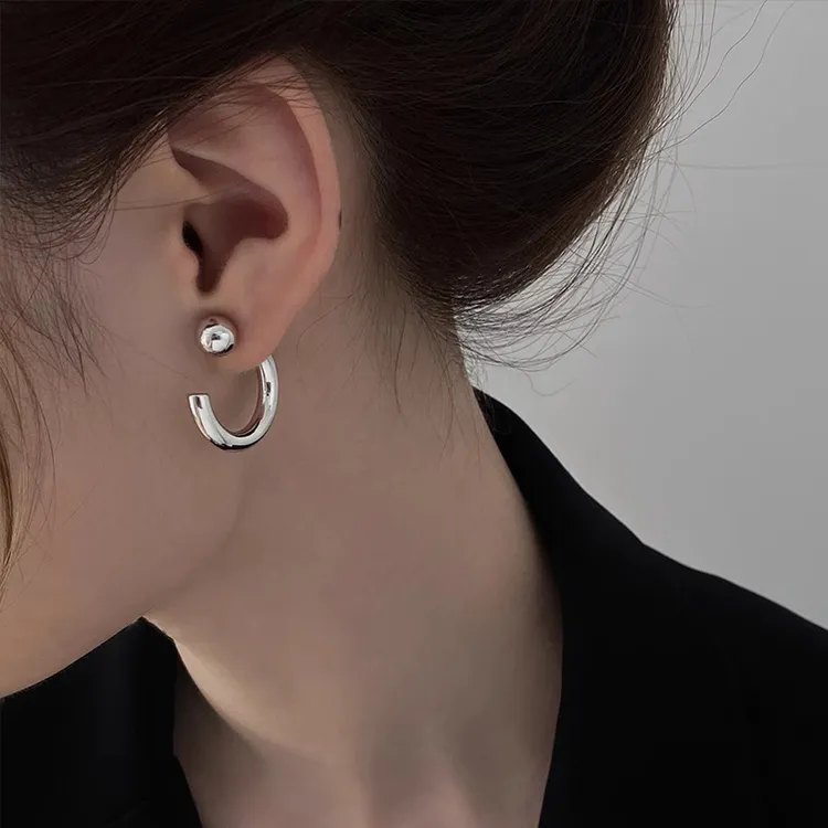 铜合金耳饰 高级感冷淡风C型半圆耳环女时尚气质耳圈复古耳钉耳饰