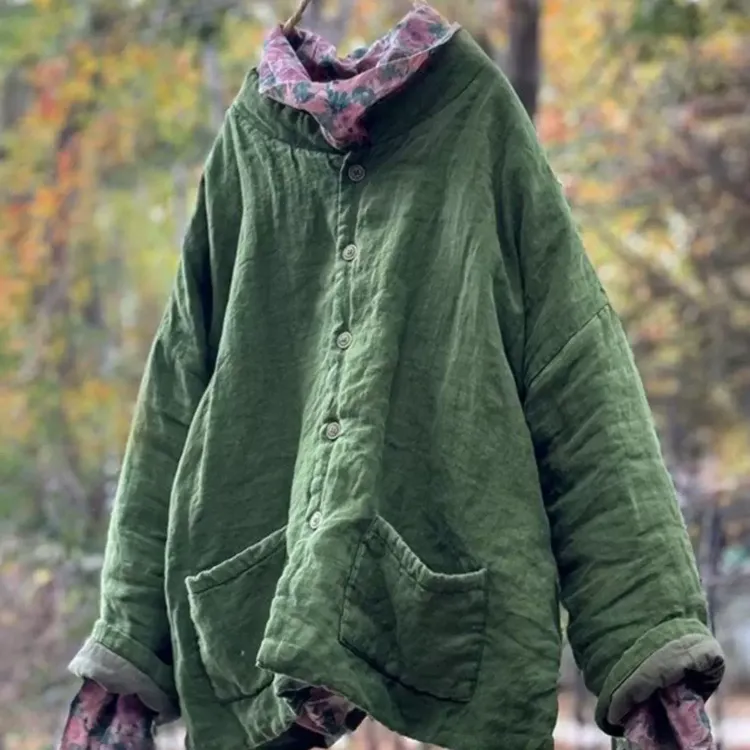 子曰原创高温水亚麻棉服夹棉保暖小袄宽松文艺立领轻柔棉衣外套