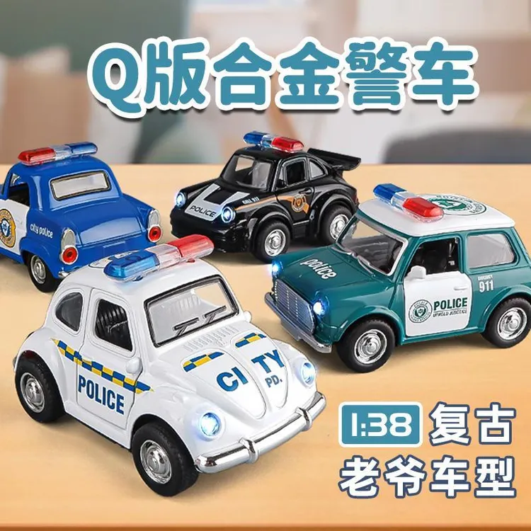 合金卡通Q版回力消防警车系列老爷车带灯光音乐儿童玩具汽车模型