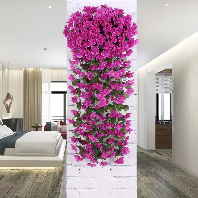 仿真紫罗兰壁挂吊兰花大绣球紫色塑料花绢花花藤藤条阳台婚庆装饰