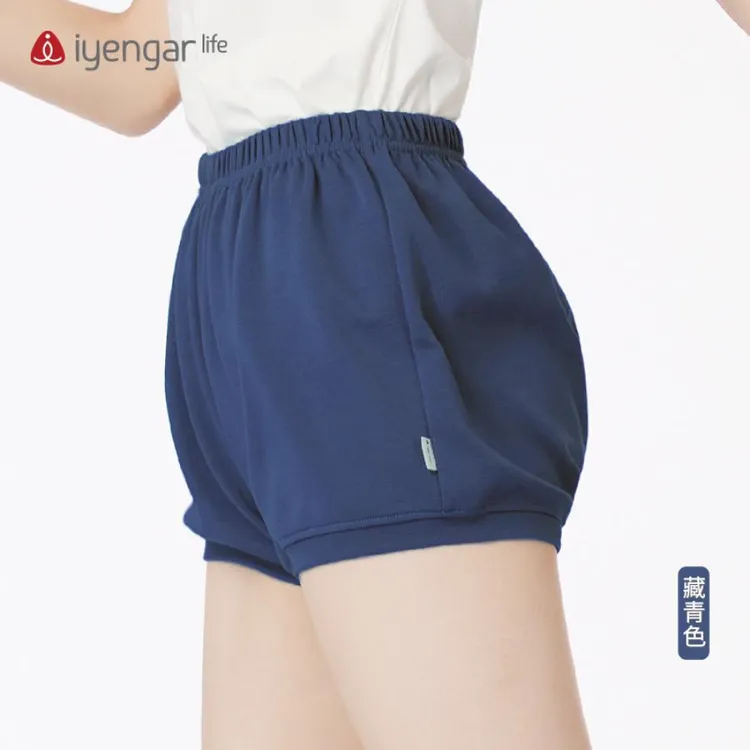 Iyengar/艾扬格瑜伽 女标准短裤 运动灯笼裤带双口袋 修身C2071