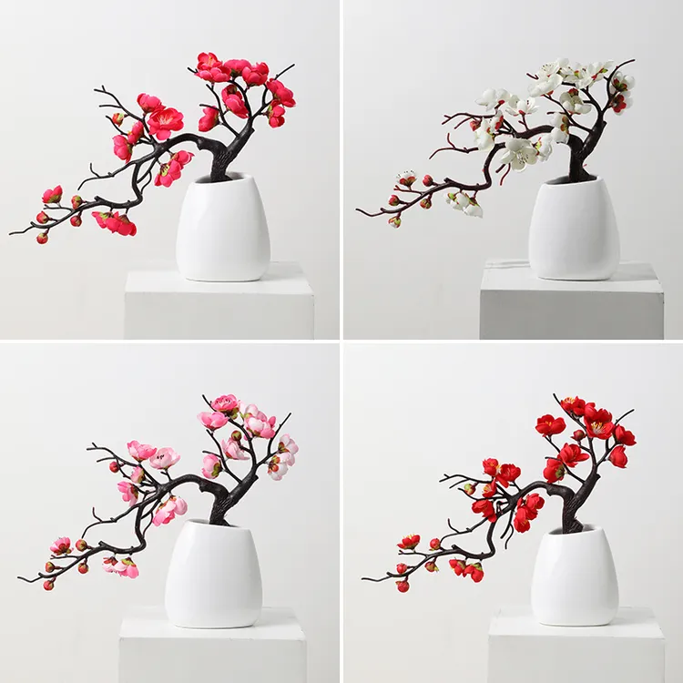 仿真梅花枝假花束花卉盆栽塑料花朵客厅腊梅家居摆件书房装饰摆设