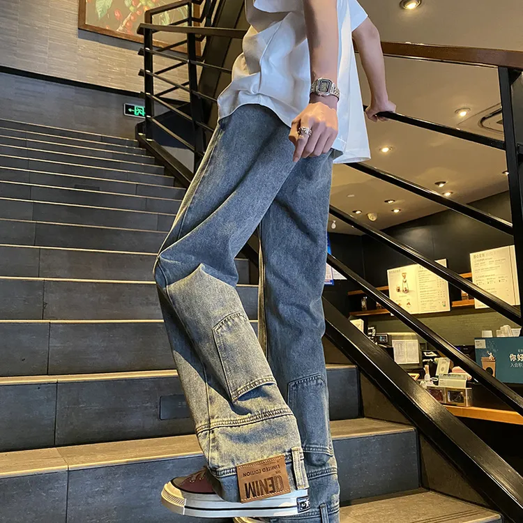 【你裤子穿反了】牛仔裤男春秋潮流cleanfit高街vibe倒装直筒微喇裤