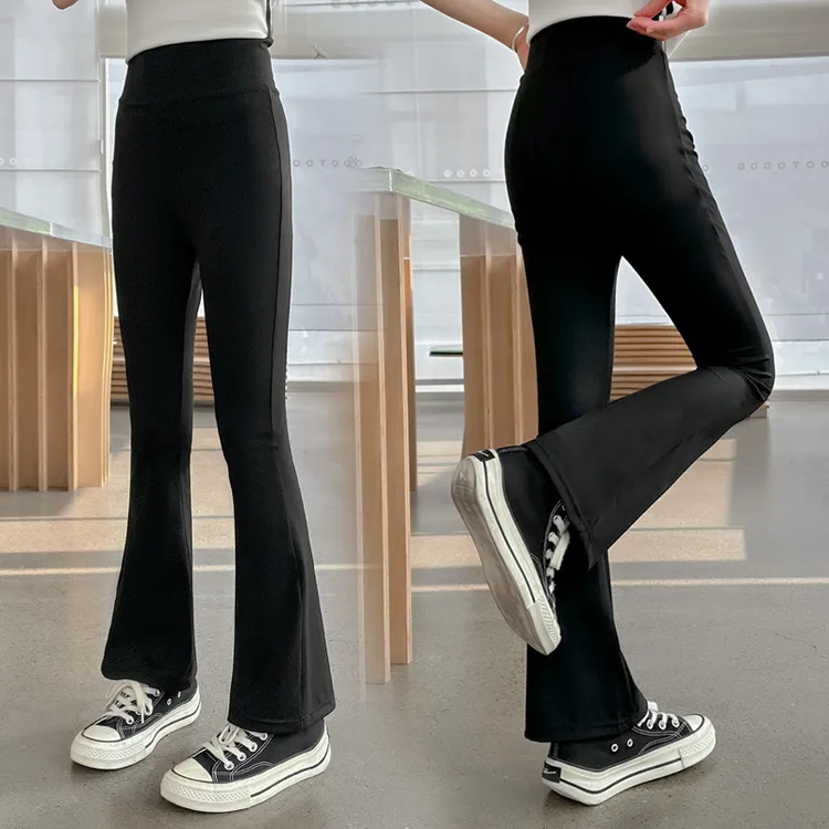 女童裤子黑色款2025新款爆款大童喇叭裤女童外穿高腰弹力显瘦瑜伽