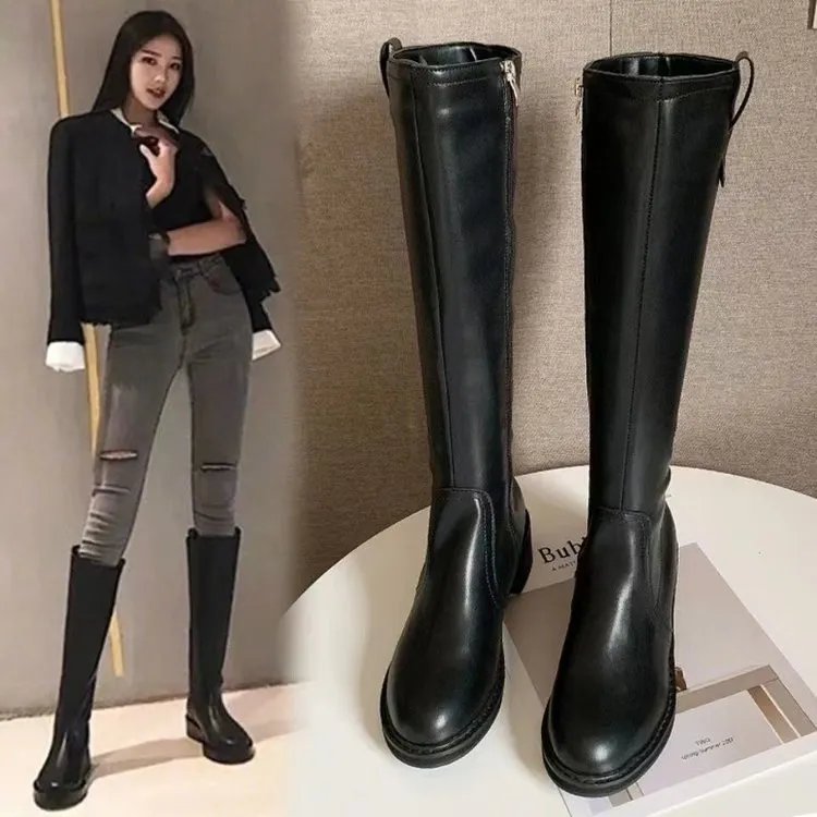 骑士靴女2024新款秋冬季不过膝长靴百搭长筒靴网红高筒皮靴马靴子