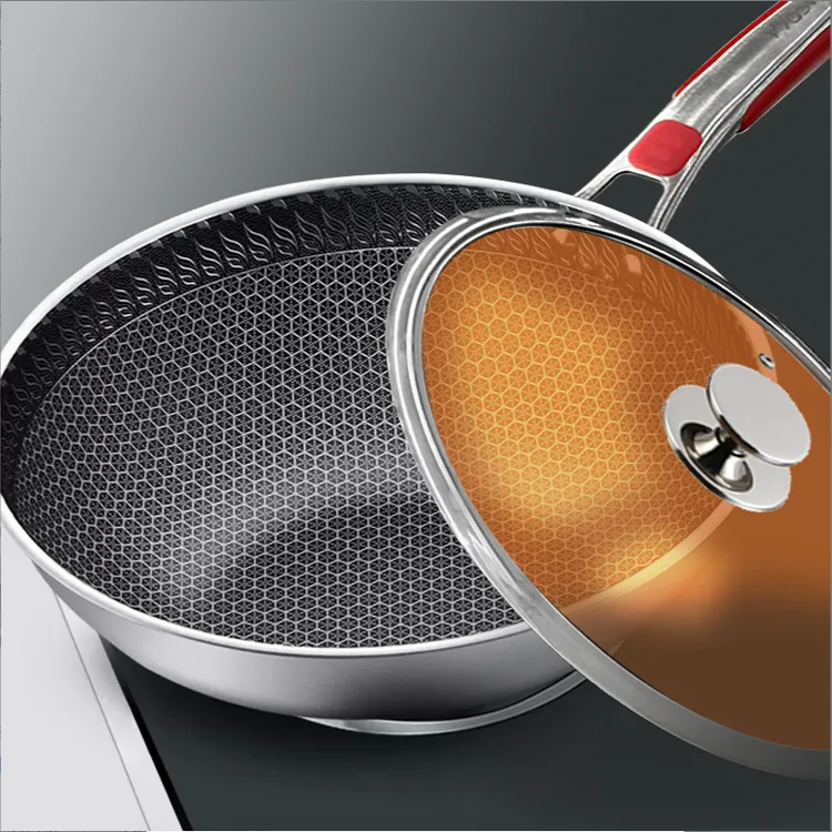 FL 316L不锈钢蜂窝炒锅 无涂层不粘锅 32cm