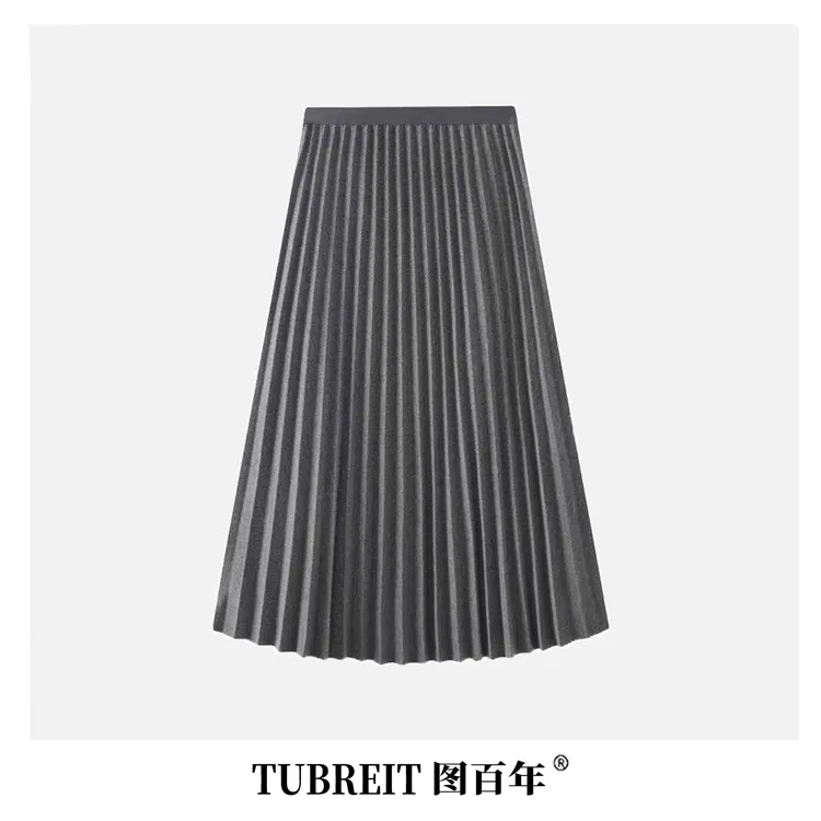 TUBREIT/图百年【福利】气质百搭半身裙秋冬厚款百褶裙中长款大摆裙