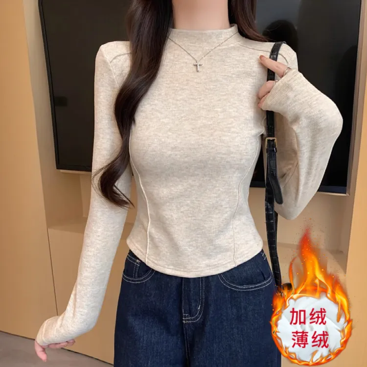 薄绒打底衫女设计感2025新款秋冬女装内搭洋气半高领长袖上衣T恤