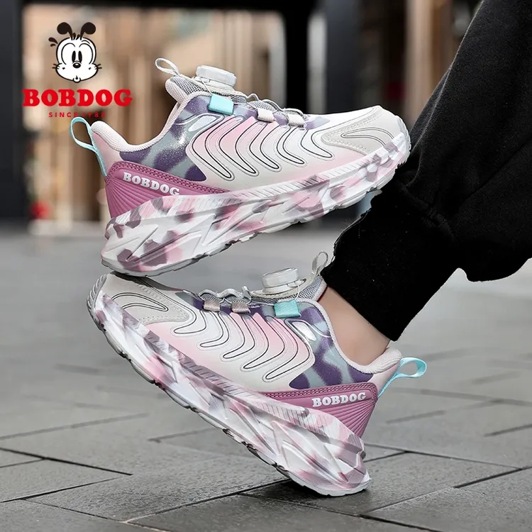 巴布豆女童鞋秋冬季新款皮面防水透气中大童女孩子儿童跑步运动鞋