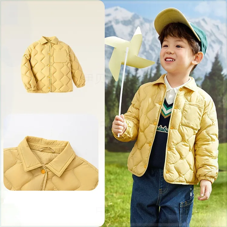 男童轻薄羽绒服冬季女童白鸭绒保暖冬装纯色衣服宝宝上衣童装潮