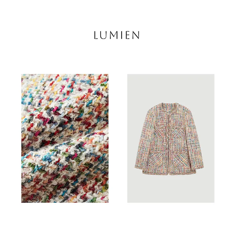 【LUMIEN】彩色圆领羊毛粗呢小香风外套舒适保暖鹅绒服上衣LX4KWW25