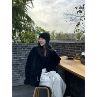 人造皮草 【LUMIEN】简约高级感黑色极简拉贡皮草外套女LX4JWW110