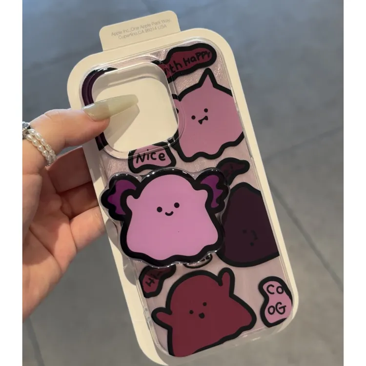 紫色小怪兽支架适用苹果15promax华为p70/vivo/oppo小米14手机壳