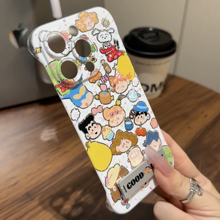 涂鸦小新支架iphone15/16无边框13手机壳适用华为vivo小米14oppo