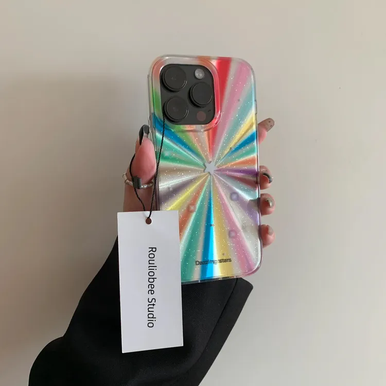 细闪旋转彩虹适用iPhone15/14promax手机壳11苹果13高级12女xs潮