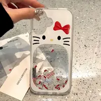 可爱滑片KT猫流沙适用16苹果17手机壳iPhone14/13/14promax软套女