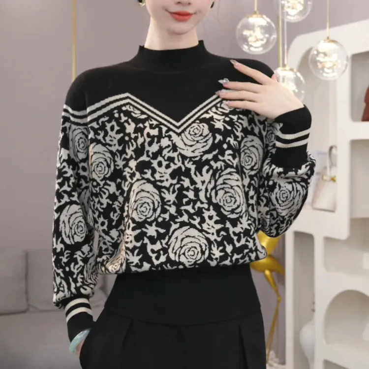 时尚高档毛衣女新款秋冬慵懒高级感半高领打底衫内搭可外穿针织衫