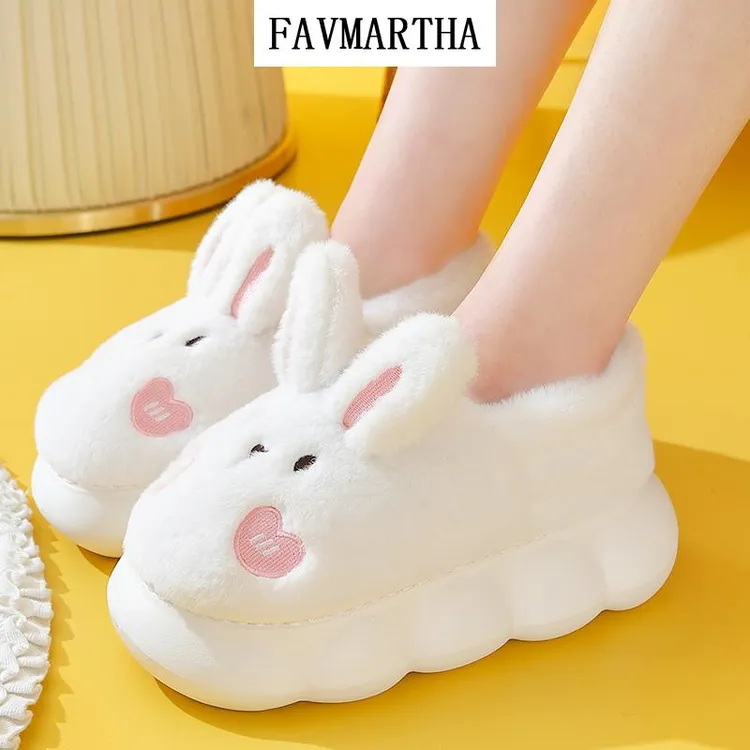 FAVMARTHA棉拖鞋女厚底全包跟家用可爱毛绒兔子拖鞋冬加厚保暖月
